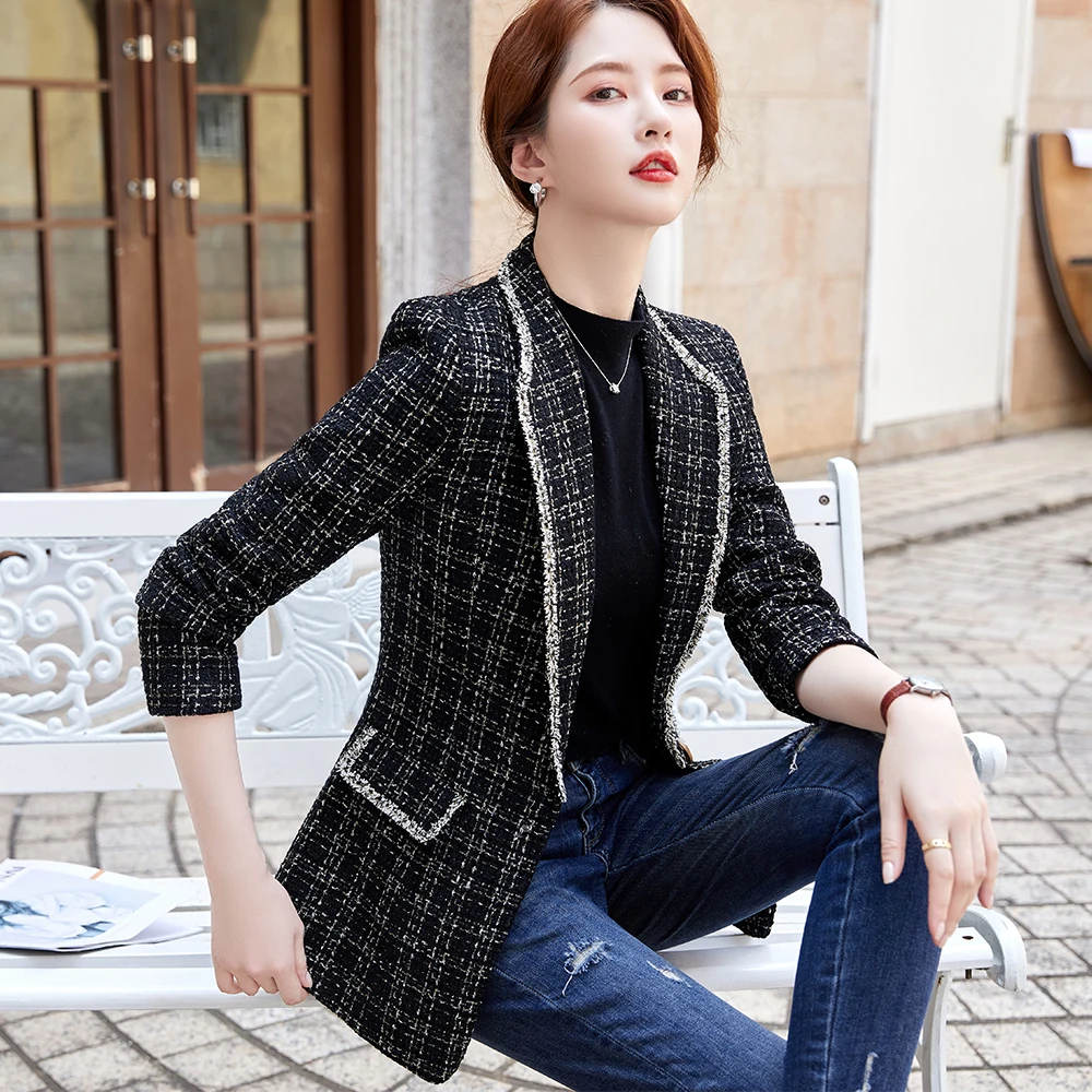 Women Blazers Fashion Slim Single Button Coat Ladies Female White Black Plaid Jacket Office Outwear
Women Blazers Fashion Slim Single Button Coat Ladies Female White Black Plaid Jacket Office Outwear