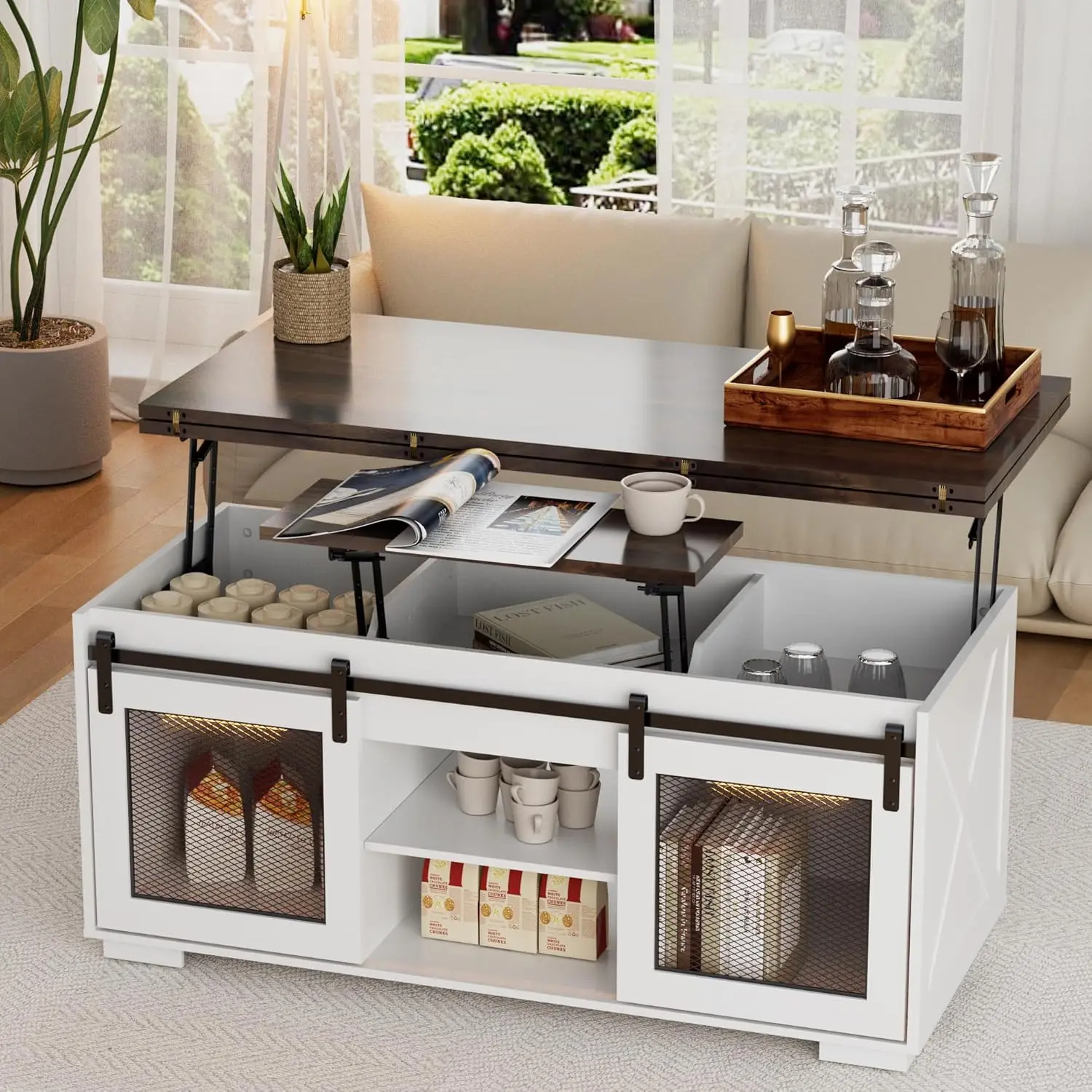 Lifting Coffee Table with Sliding Door LED Storage Metal Mesh Industrial Farmhouse Square Living Room, Customized
Lifting Coffee Table with Sliding Door LED Storage Metal Mesh Industrial Farmhouse Square Living Room, Customized