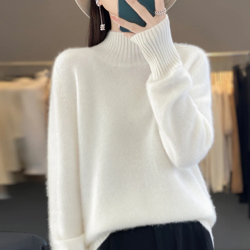 Women Half High Neck Thick Warm Top Autumn Winter Woman 100% Merino Wool Sweater Knit Pullover Blouse Loose Fit Cashmere Sweater
Women Half High Neck Thick Warm Top Autumn Winter Woman 100% Merino Wool Sweater Knit Pullover Blouse Loose Fit Cashmere Sweater