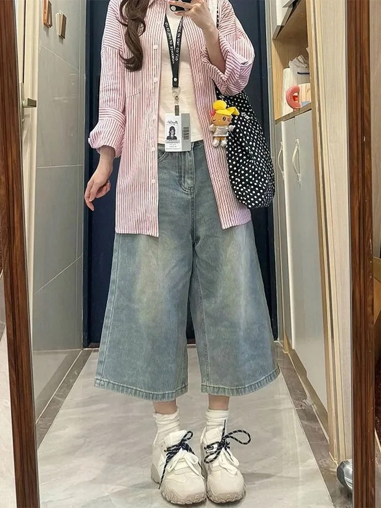 Loose Women's 7/8 Length Jeans Light Blue Summer Thin Wide Leg Pants High Waist Button Closure Non-Iron Denim plus Size
Loose Women's 7/8 Length Jeans Light Blue Summer Thin Wide Leg Pants High Waist Button Closure Non-Iron Denim plus Size