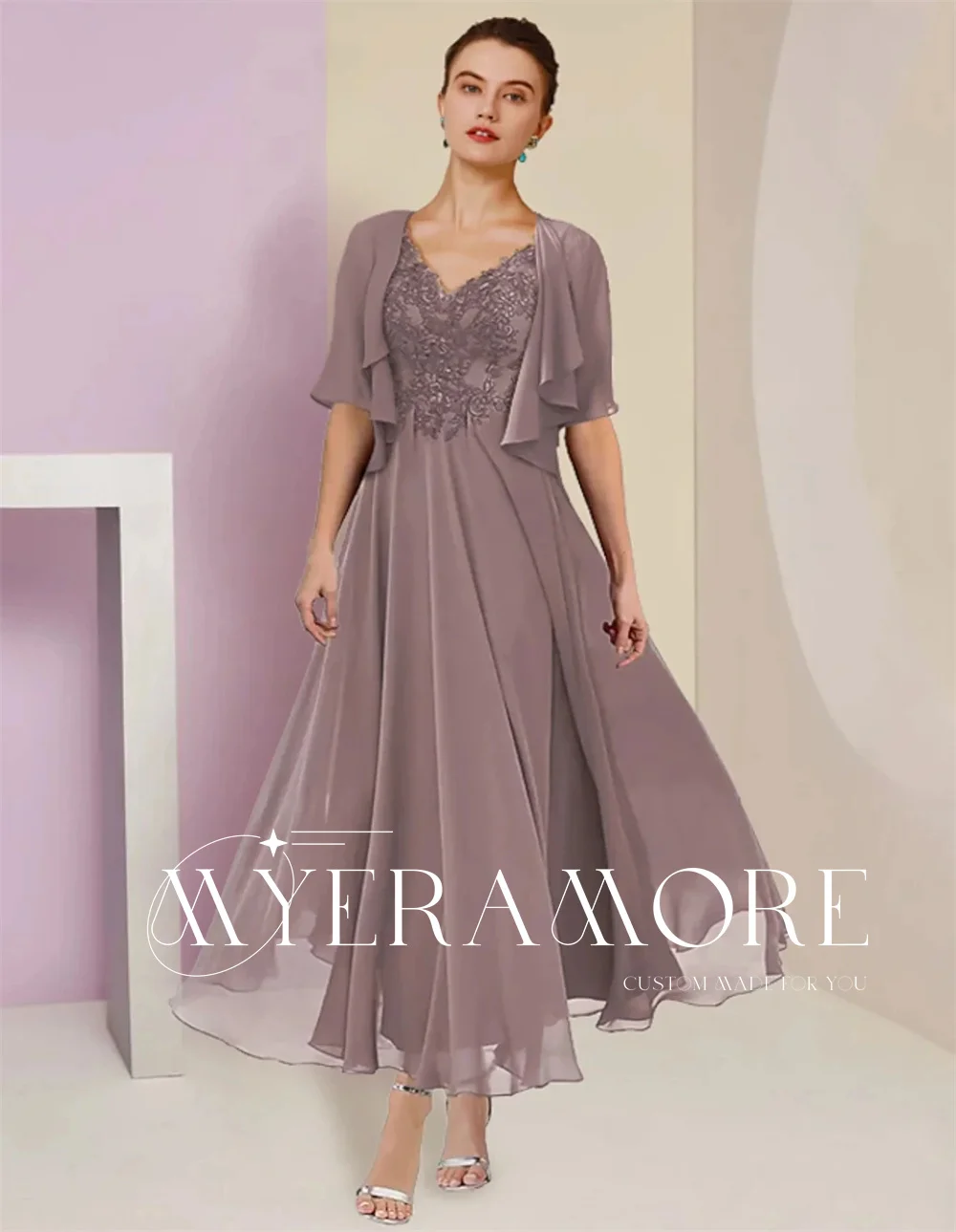 Elegant Mother of The Bride Dress V-Neck A-Line Half Sleeve Jacketed Mother Dress Floral Applique for Wedding Party Customized
Elegant Mother of The Bride Dress V-Neck A-Line Half Sleeve Jacketed Mother Dress Floral Applique for Wedding Party Customized
