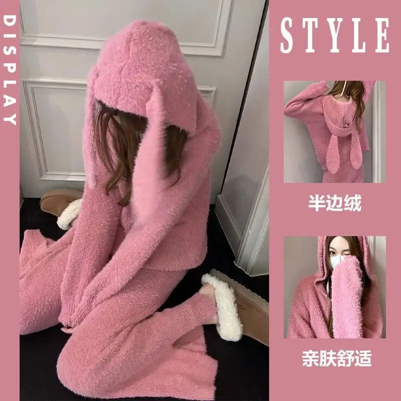 Sweet Rabbit Nigthty Hooded Fleece Pajamas Women's Winter Homewear New Thick Plush Knitted Home Clothes Set Softwear Nightgown
Sweet Rabbit Nigthty Hooded Fleece Pajamas Women's Winter Homewear New Thick Plush Knitted Home Clothes Set Softwear Nightgown