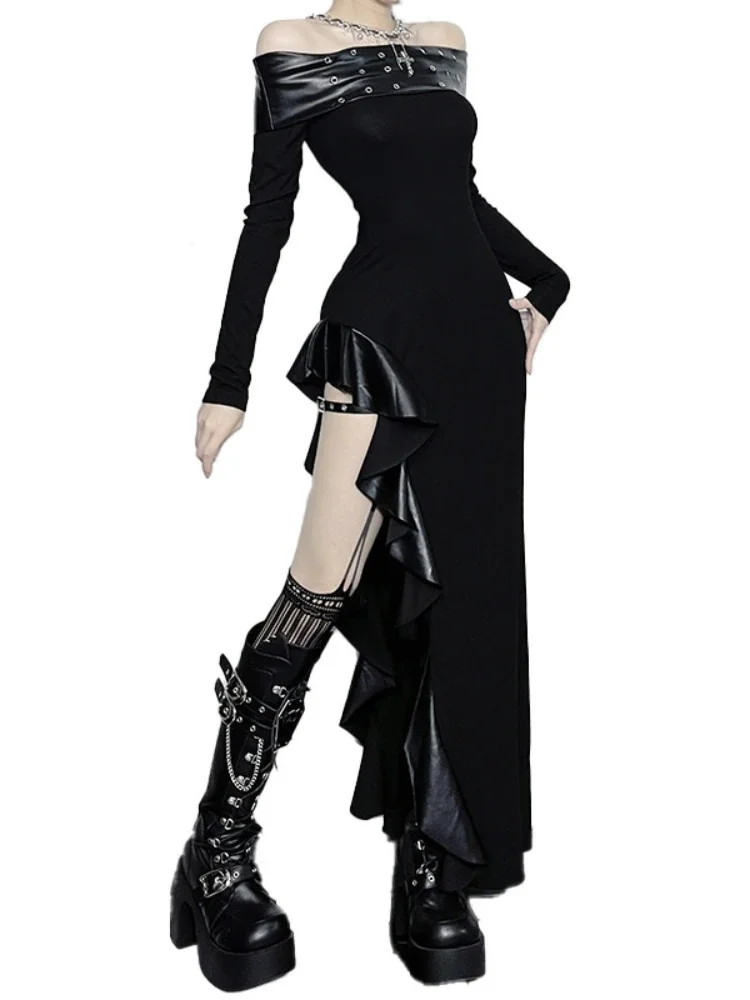 2025 New Retro Cyber Punk Gothic Midi Dress Women Vintage Dark Streetwear Y2K Grunge Pu Patchwork Off The Shoulder Party Dresses
2025 New Retro Cyber Punk Gothic Midi Dress Women Vintage Dark Streetwear Y2K Grunge Pu Patchwork Off The Shoulder Party Dresses