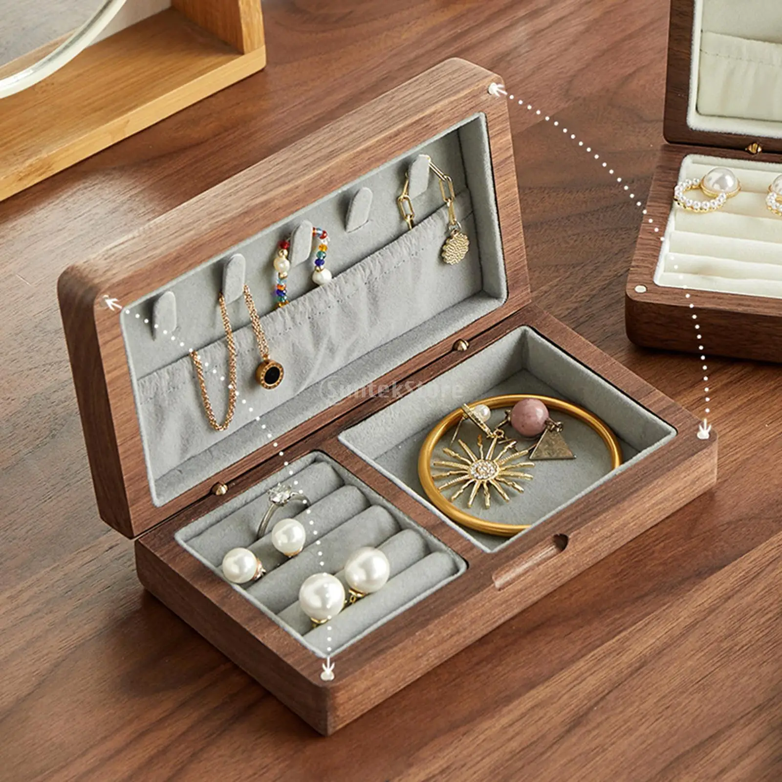 Wooden Jewelry Box Portable Sturdy Trinket Box with Display Lid, Countertop Jewelry Holder for Necklace Ring Storage
Wooden Jewelry Box Portable Sturdy Trinket Box with Display Lid, Countertop Jewelry Holder for Necklace Ring Storage