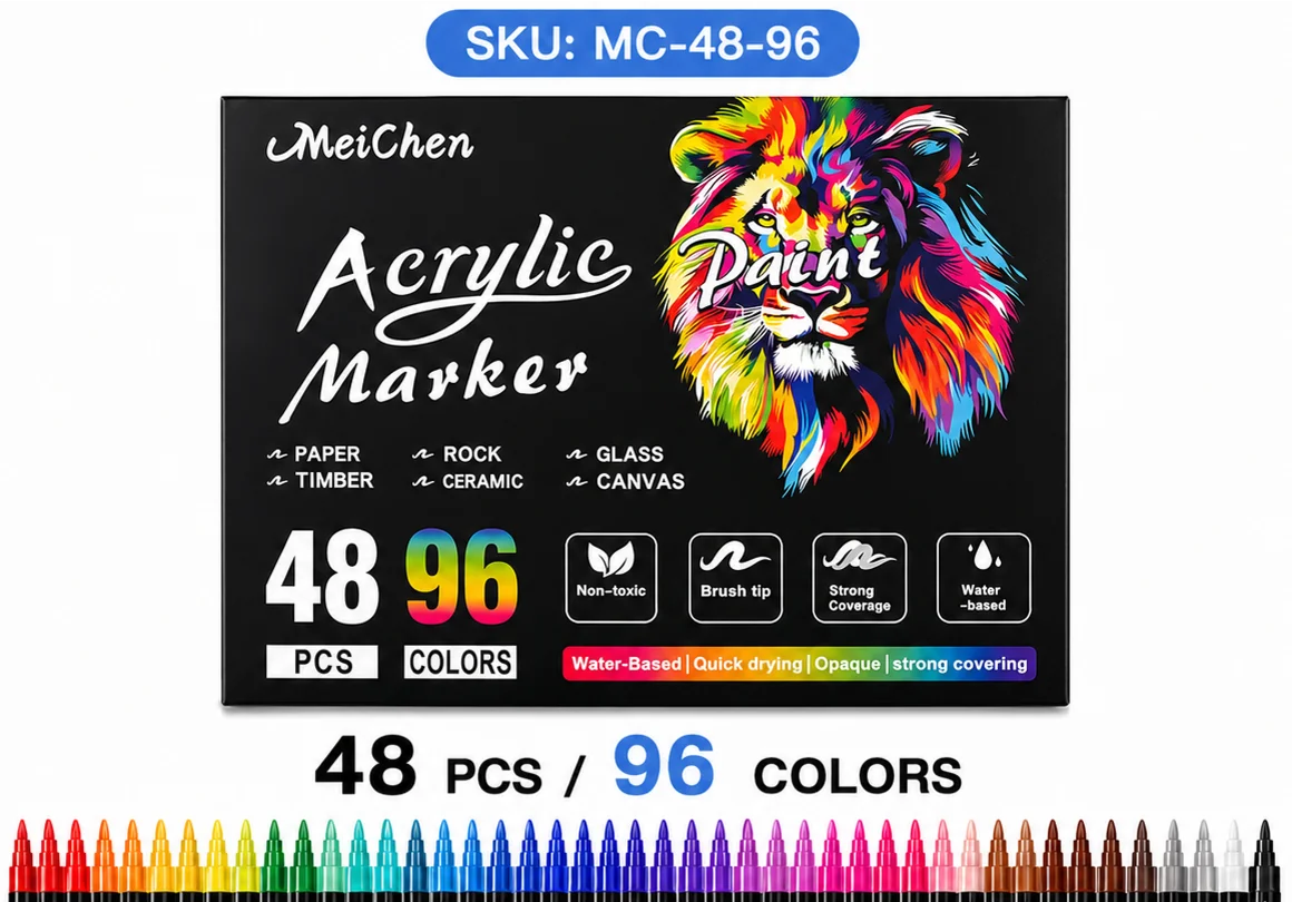 Professional Art Use 48-Color Acrylic Paint Markers, Dual-Tip Fine and Brush Tip Pens, Suitable for Stone, Wood, Calligraphyes
Professional Art Use 48-Color Acrylic Paint Markers, Dual-Tip Fine and Brush Tip Pens, Suitable for Stone, Wood, Calligraphyes