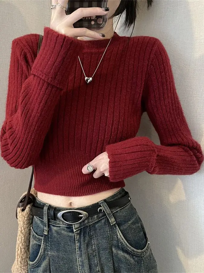 Красный вязаный свитер с высокой талией, базовый топ, женская модная одежда, весна 2026, шикарная облегающая блузка в корейском стиле
Красный вязаный свитер с высокой талией, базовый топ, женская модная одежда, весна 2026, шикарная облегающая блузка в корейском стиле