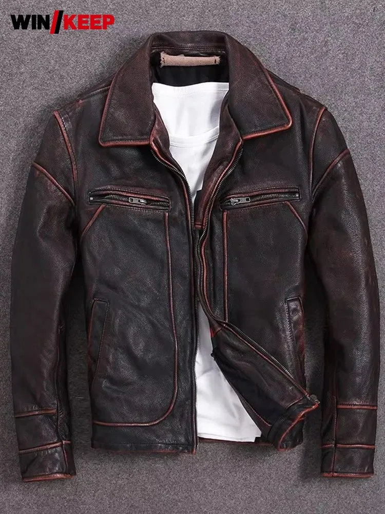 Vintage Red Brown Men American Casual Style Leather Jacket 5XL Genuine Cowhide Autumn Leather Coat Biker Jackets
Vintage Red Brown Men American Casual Style Leather Jacket 5XL Genuine Cowhide Autumn Leather Coat Biker Jackets