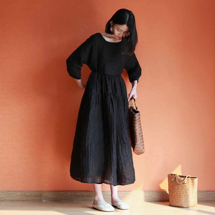 Muede Original Women's Bla Silk Linen Embroidered Plaid Square Collar Belted Full Skirt Dr Spring Summer New Arrival
Muede Original Women's Bla Silk Linen Embroidered Plaid Square Collar Belted Full Skirt Dr Spring Summer New Arrival