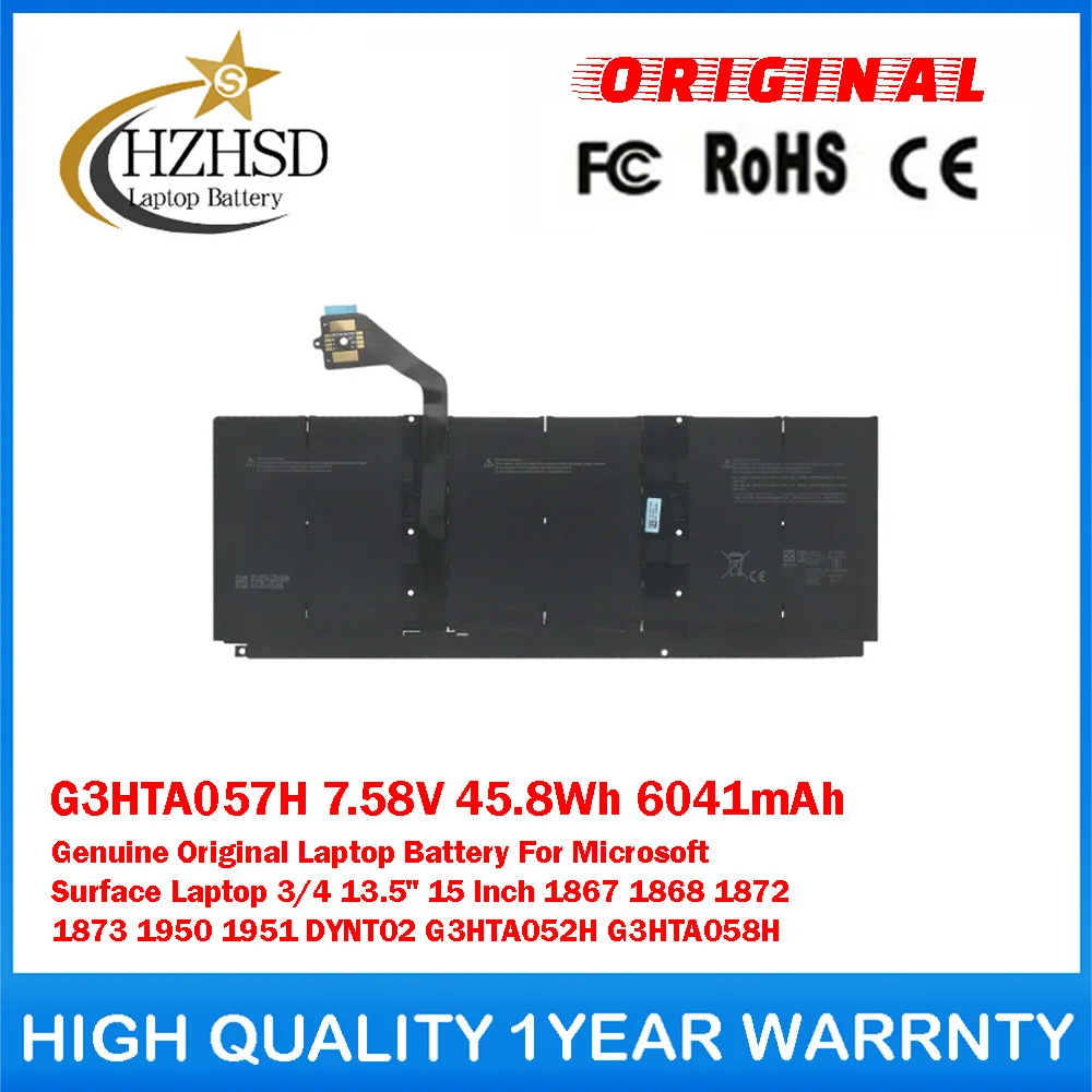 G3HTA057H 7.58V 45.8Wh 6041mAh Genuine Original Laptop Battery For Microsoft Surface Laptop 3/4 13.5"15 Inch 1867 1868 1872 1873
G3HTA057H 7.58V 45.8Wh 6041mAh Genuine Original Laptop Battery For Microsoft Surface Laptop 3/4 13.5"15 Inch 1867 1868 1872 1873