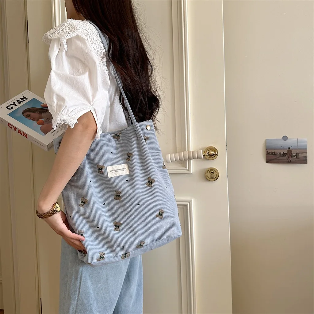 Dual Strap Bag Trendy Corduroy Tote Bag Large Capacity Handbag Versatile Magnetic Closure Bag For Campus Life Daily School Use Dual Strap Bag Trendy Corduroy Tote Bag Large Capacity Handbag Versatile Magnetic Closure Bag For Campus Life Daily School Use