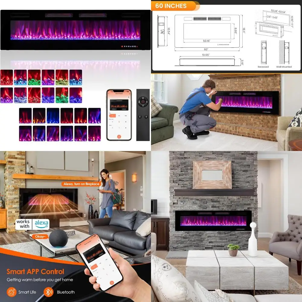 60 Ultra Slim WiFi Electric Fireplace Heater, Linear Wall-Mounted with Adjustable Heat
60 Ultra Slim WiFi Electric Fireplace Heater, Linear Wall-Mounted with Adjustable Heat
