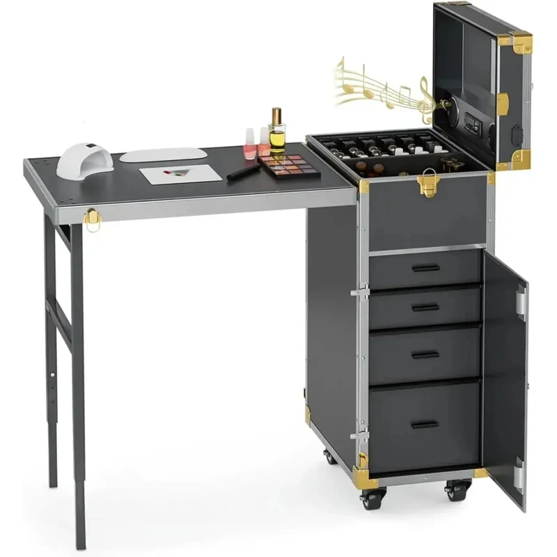 Portable Rolling Manicure Table Foldable Travel Makeup Organizer with Speaker Nail Care Teaching Cart
Portable Rolling Manicure Table Foldable Travel Makeup Organizer with Speaker Nail Care Teaching Cart