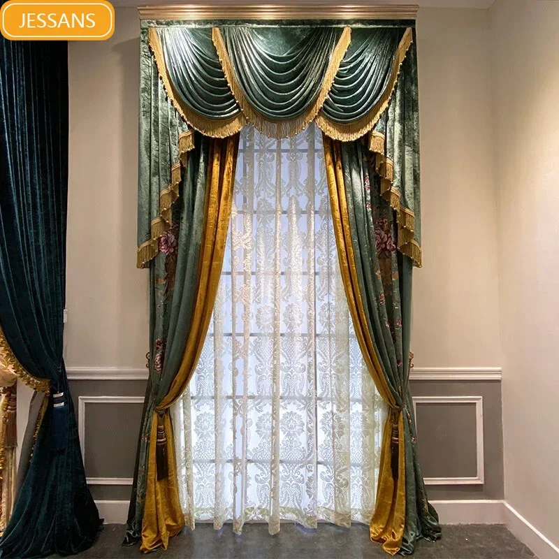 Blue Green Velvet Peony Embroidery Window Screen Splicing Blackout Curtains for Living Room Bedroom Villa Customization Valance
Blue Green Velvet Peony Embroidery Window Screen Splicing Blackout Curtains for Living Room Bedroom Villa Customization Valance