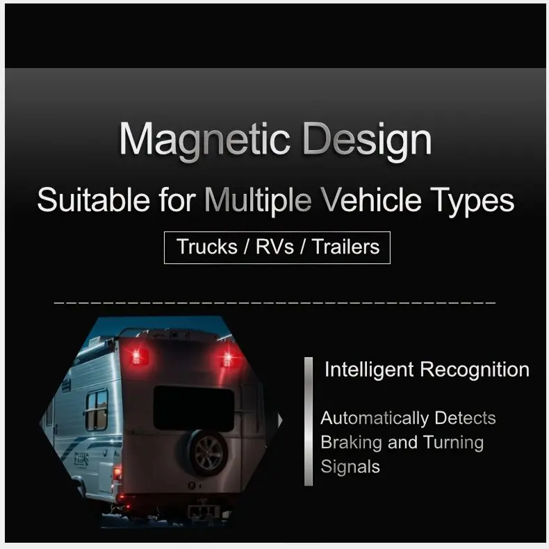 Magnetic Wireless Trailer Light Kit – LED Tail, Side Marker & License Plate Lights with Auto Light-Sensing Technology | No Wiring Needed | Fits Trailers, Trucks, Boats, RVs, Pickup Trucks, Camper Vans & Motorhomes
Magnetic Wireless Trailer Light Kit – LED Tail, Side Marker & License Plate Lights with Auto Light-Sensing Technology | No Wiring Needed | Fits Trailers, Trucks, Boats, RVs, Pickup Trucks, Camper Vans & Motorhomes