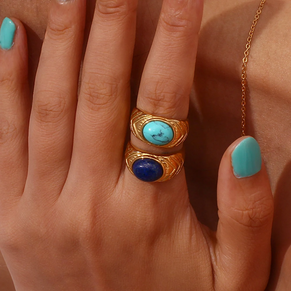 Natural Stone Lapis Turquoise Arrow Textured Stainless Steel Rings For Woman anillo acero inoxidable bague femme
Natural Stone Lapis Turquoise Arrow Textured Stainless Steel Rings For Woman anillo acero inoxidable bague femme