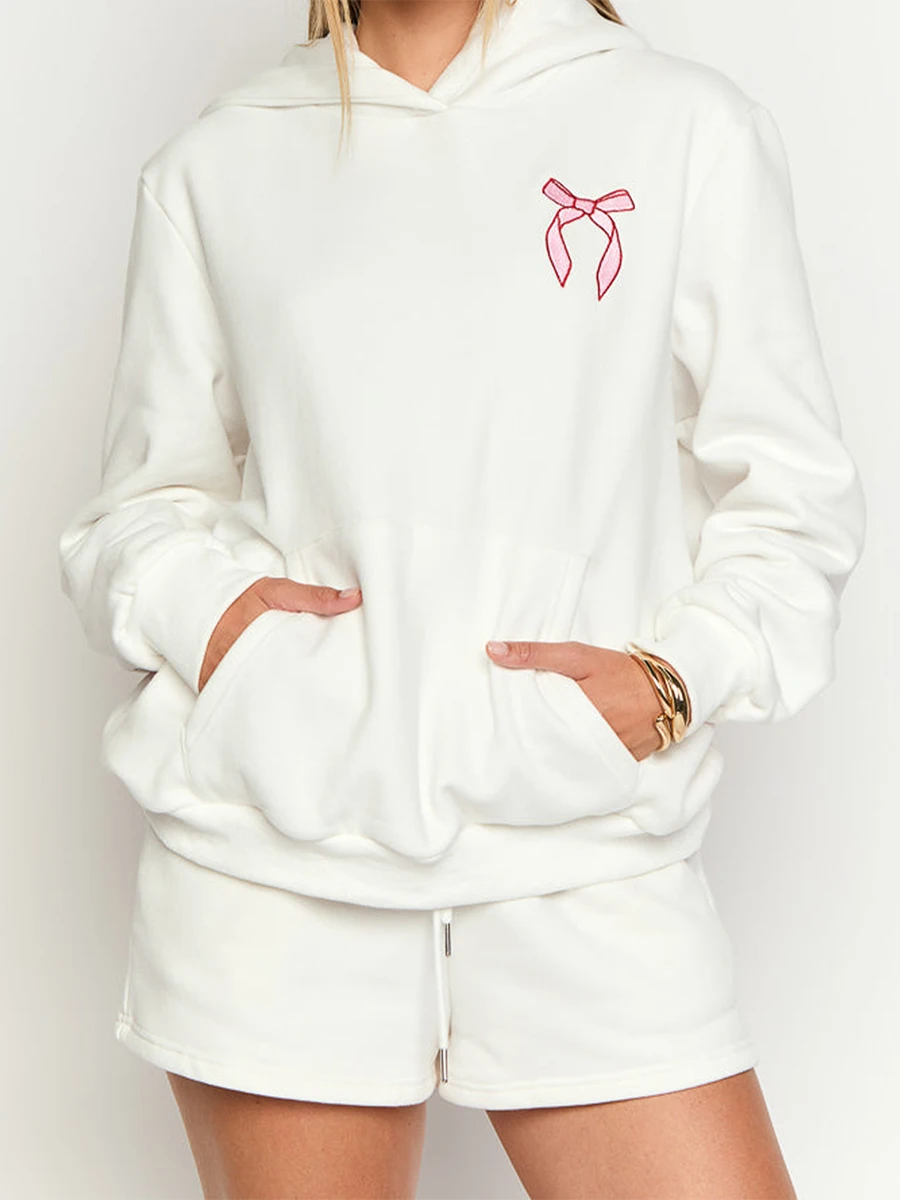 Women Shorts Set Long Sleeve Hooded Bow Print Hoodie with Elastic Waist Shorts Activewear Fall Outfit
Women Shorts Set Long Sleeve Hooded Bow Print Hoodie with Elastic Waist Shorts Activewear Fall Outfit