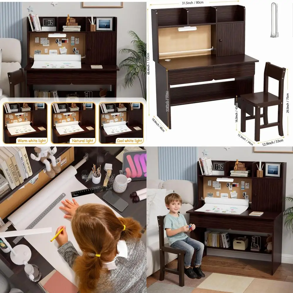Детский комплект: стол и стул с подсветкой, держателем для бумаги, полками для хранения - учебный стол для спальни
Детский комплект: стол и стул с подсветкой, держателем для бумаги, полками для хранения - учебный стол для спальни
