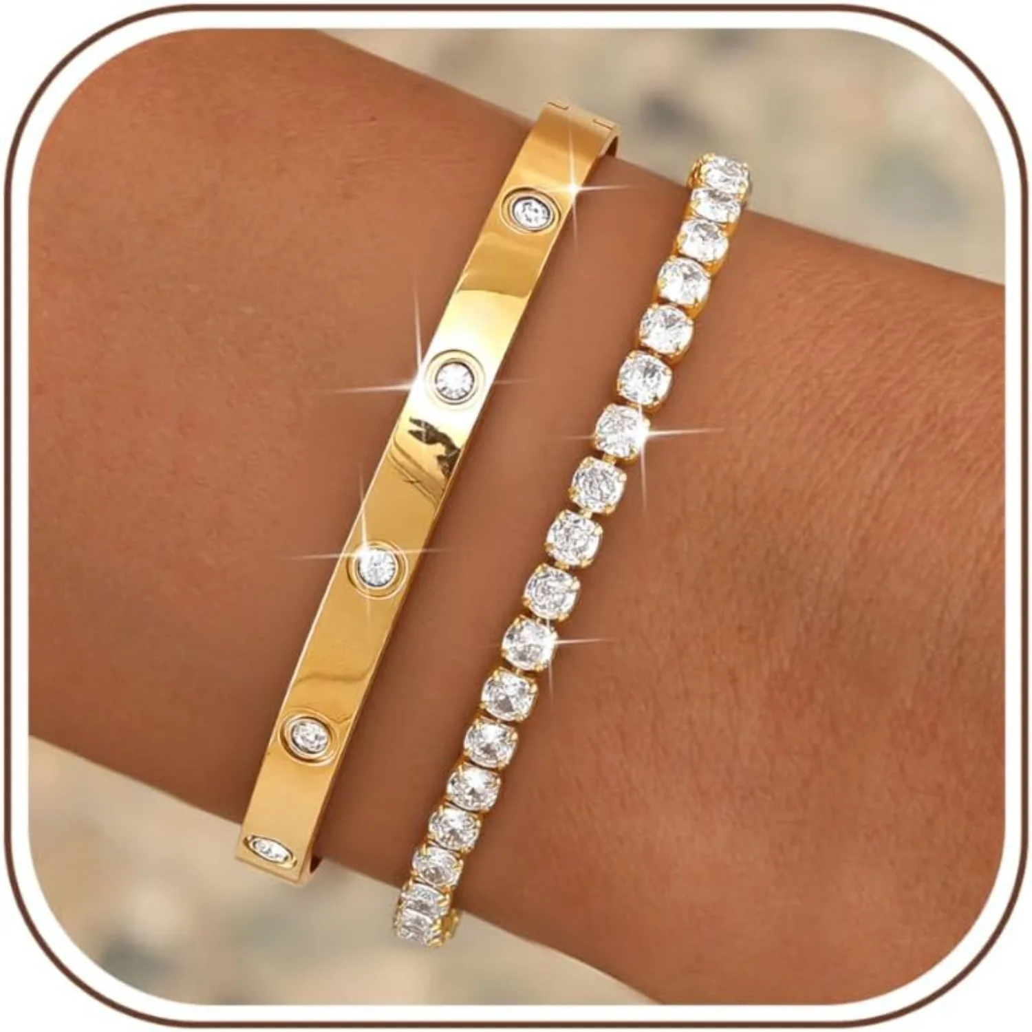 Bobisty Gold Plated Bracelet for Women Bangle Tennis Bracelet Set Stainless Steel Adjustable CZ Bracelets Waterproof Jewelry
Bobisty Gold Plated Bracelet for Women Bangle Tennis Bracelet Set Stainless Steel Adjustable CZ Bracelets Waterproof Jewelry