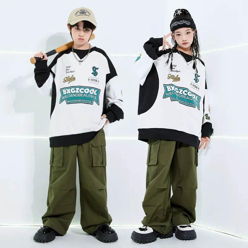 Children Streetwear Boy Girl Fashion Loose Jazz Hip Hop Long Sleeve T-shirt Cargo Pant Sets Kids Performance Costumes Tracksuit
Children Streetwear Boy Girl Fashion Loose Jazz Hip Hop Long Sleeve T-shirt Cargo Pant Sets Kids Performance Costumes Tracksuit