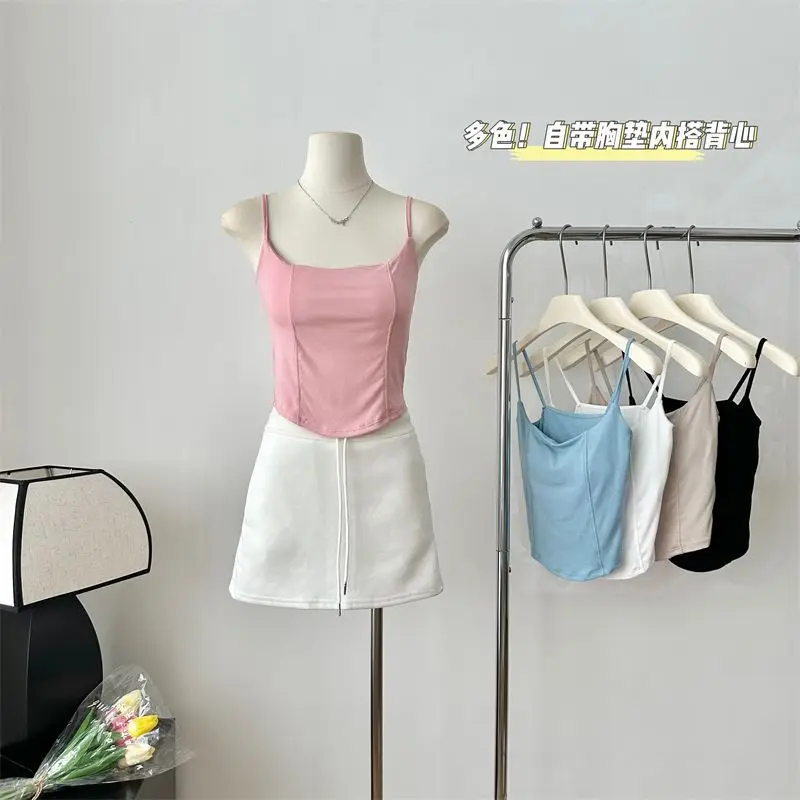 Spaghetti Strap Hong Kong Style Sexy Camisole with Chest Pads, Small Backless Sexy Short Top for Outerwear, Fashionable Export T
Spaghetti Strap Hong Kong Style Sexy Camisole with Chest Pads, Small Backless Sexy Short Top for Outerwear, Fashionable Export T