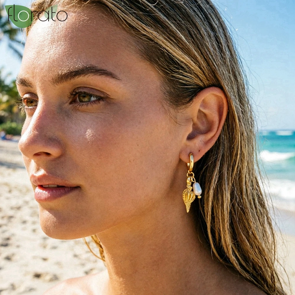 925 Sterling Silver Needle Ocean Style Gold Color Conch Pendant Drop Summer Hoop Earrings for Women Holiday Daily Jewelry Gifts
925 Sterling Silver Needle Ocean Style Gold Color Conch Pendant Drop Summer Hoop Earrings for Women Holiday Daily Jewelry Gifts
