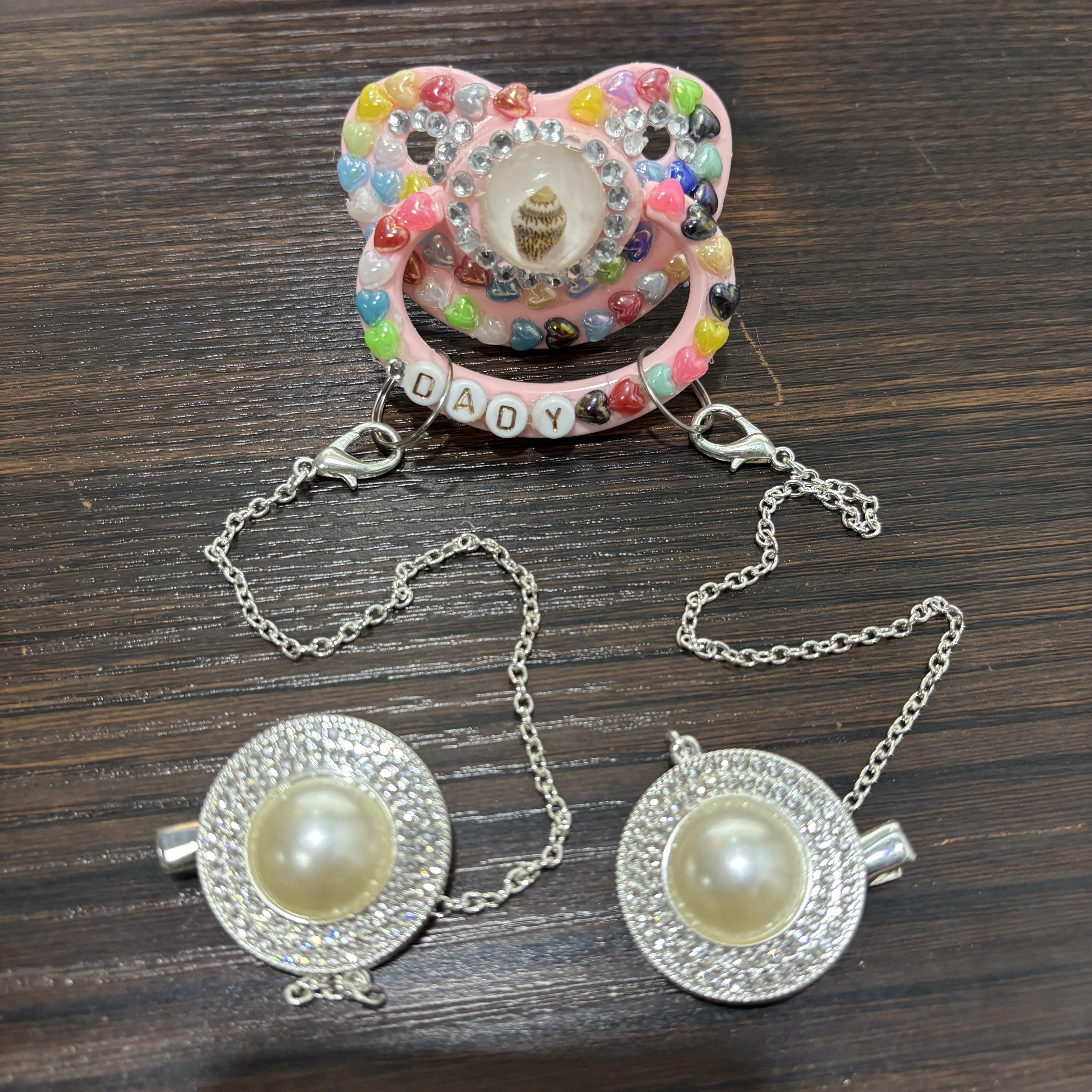 Handmade Adult Pacifier Full Adult Size Silicone Nipple Decorated with Shiny Sequin Patches Stress Relief Soother for Adults
Handmade Adult Pacifier Full Adult Size Silicone Nipple Decorated with Shiny Sequin Patches Stress Relief Soother for Adults
