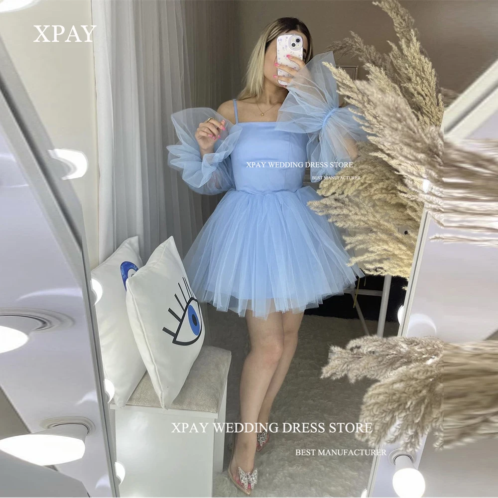 XPAY Light Blue Tulle Short Prom Party Dresses Cocktail Dress Puff Long Sleeves Spaghetti Straps Corset Back vestidos de noche
XPAY Light Blue Tulle Short Prom Party Dresses Cocktail Dress Puff Long Sleeves Spaghetti Straps Corset Back vestidos de noche