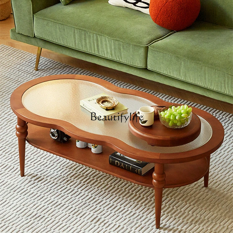 French retro style solid wood coffee table simple creative living room small apartment glass tea table
French retro style solid wood coffee table simple creative living room small apartment glass tea table