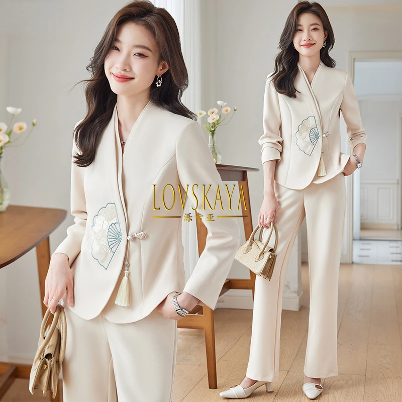 New Chinese style light Chinese style suit set for women's health salon beauticians work clothes for tea artists work clothes
New Chinese style light Chinese style suit set for women's health salon beauticians work clothes for tea artists work clothes