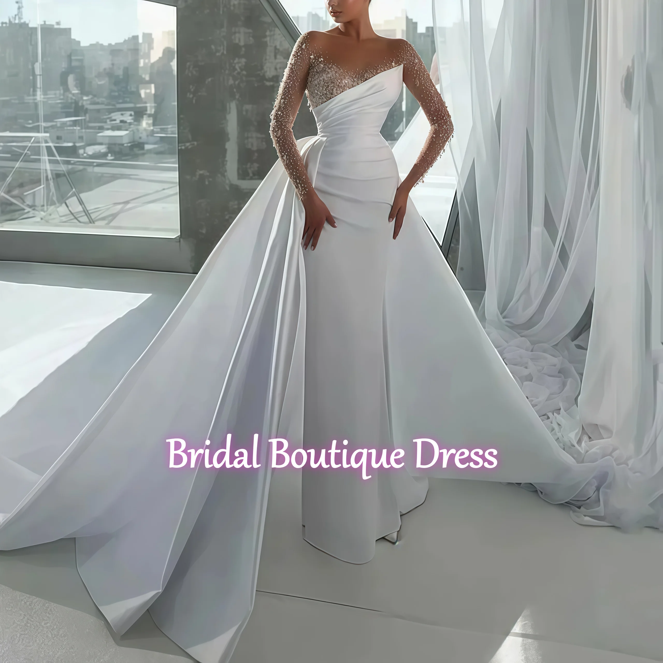 Изысканное вечернее платье с индивидуальным дизайном, расшитое бисером, с круглым вырезом, со съемным шлейфом, свадебное платье, платье-русалка для выпускного вечера и торжеств
Изысканное вечернее платье с индивидуальным дизайном, расшитое бисером, с круглым вырезом, со съемным шлейфом, свадебное платье, платье-русалка для выпускного вечера и торжеств