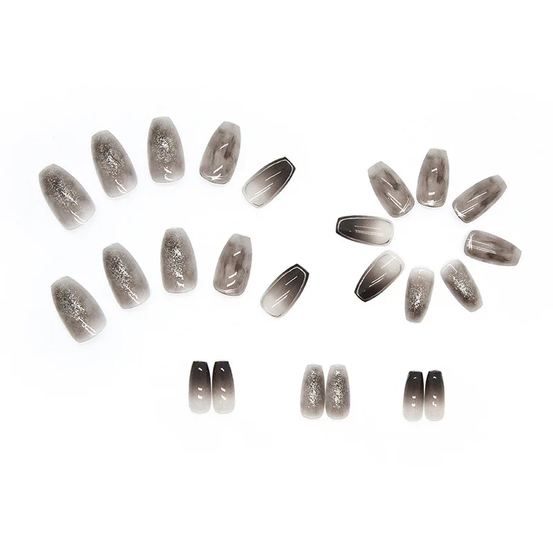 24pcs Black & Gray Mysterious Ombre Press-On Nails - Shimmer Unique Design Long Square False Nails For Women Girl 
24pcs Black & Gray Mysterious Ombre Press-On Nails - Shimmer Unique Design Long Square False Nails For Women Girl