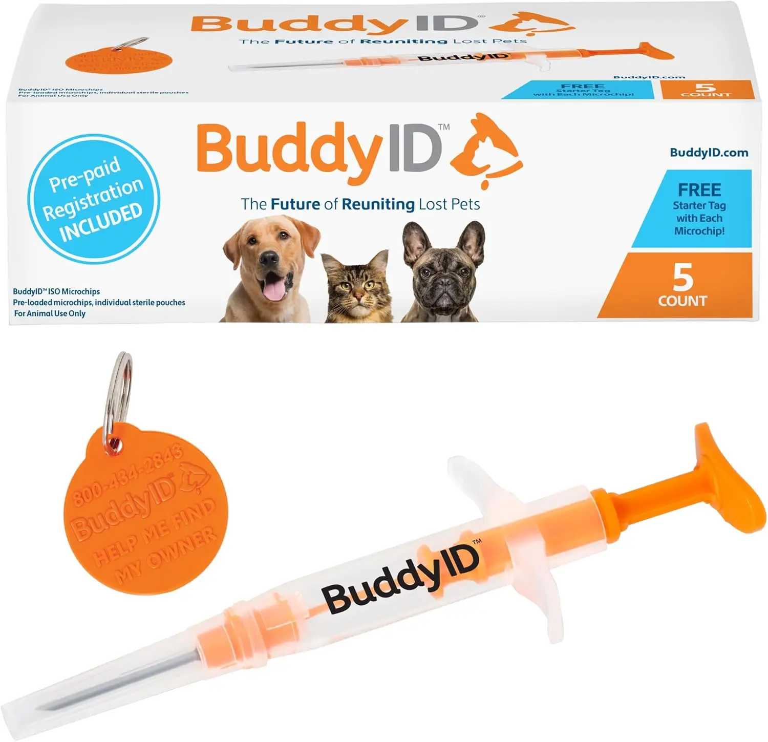 ISO Pet Microchip with Lifetime Registration, Starter Tag, Sterile Syringe, Anti-Migration Coating for Dogs and Cats, 5-Count
ISO Pet Microchip with Lifetime Registration, Starter Tag, Sterile Syringe, Anti-Migration Coating for Dogs and Cats, 5-Count