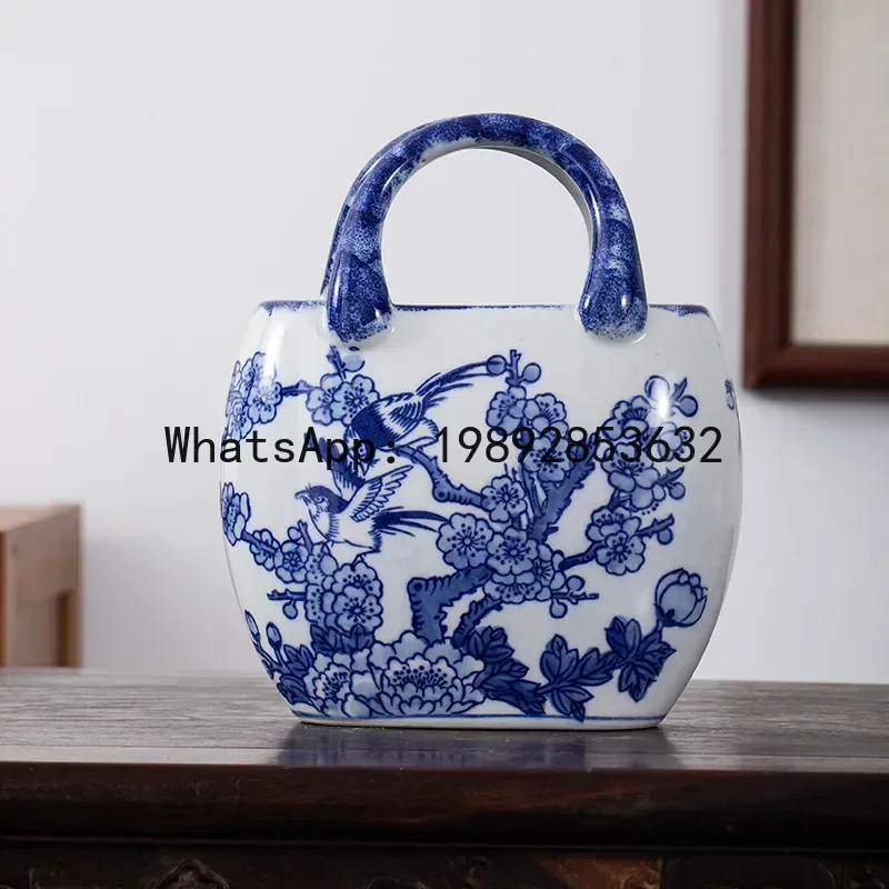 Ceramic Vase Handbag Blue and White Porcelain Hand-made Ceramic Flower Vases Art and Craft Decoration Chinese-style Bag
Ceramic Vase Handbag Blue and White Porcelain Hand-made Ceramic Flower Vases Art and Craft Decoration Chinese-style Bag