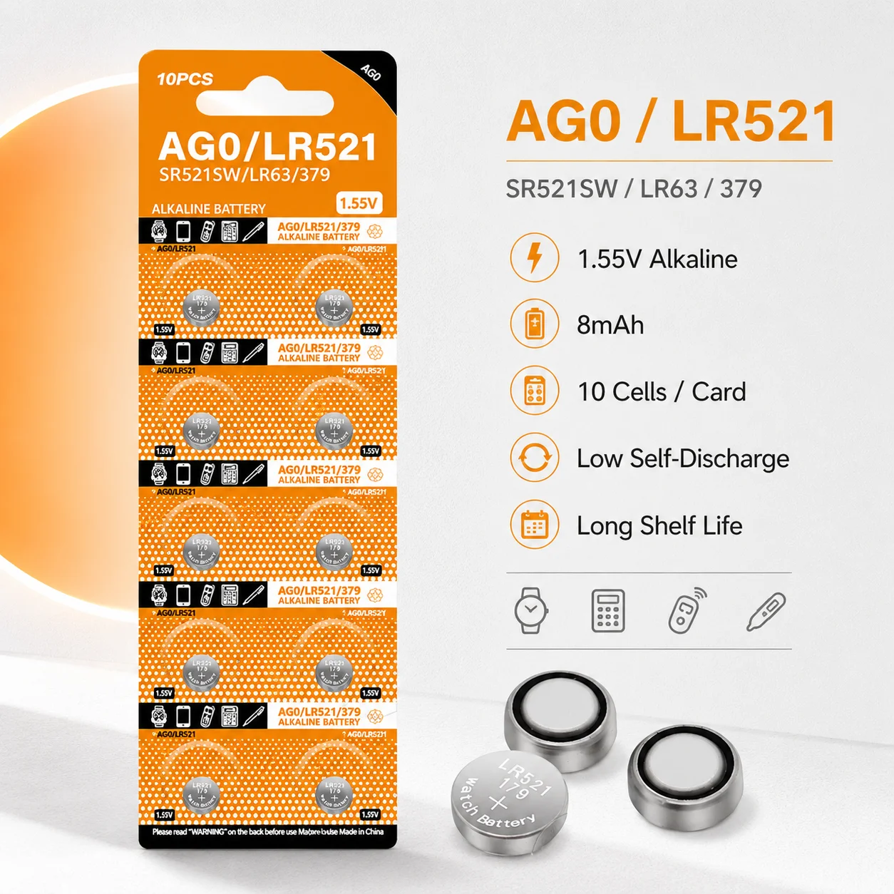 AG0 LR63 379 LR521 SR521SW Button Cell Durable Power Battery for Daily Quartz Watch Use
AG0 LR63 379 LR521 SR521SW Button Cell Durable Power Battery for Daily Quartz Watch Use