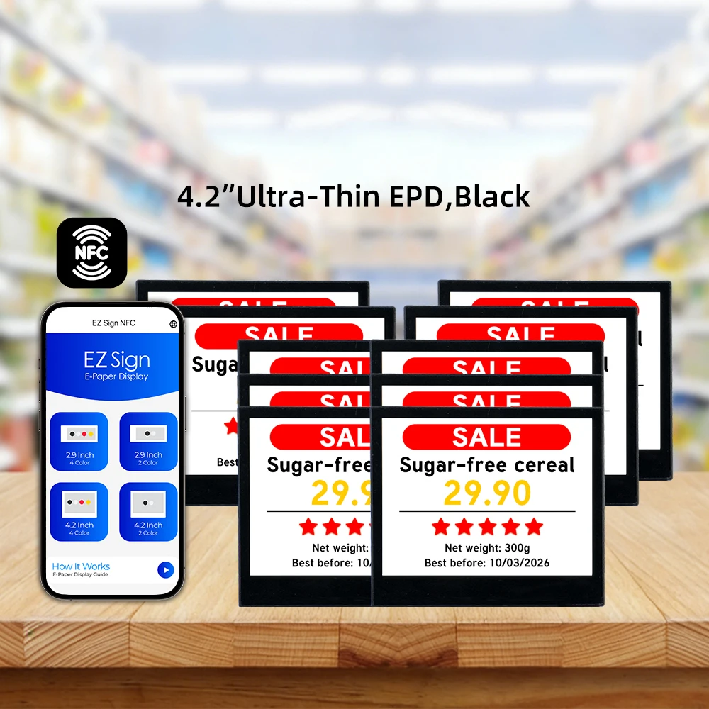10pcs 4.2" Black Shell 3.4mm Slim NFC Tag Featuring 4-Color E-Paper B/W/R/Y Battery-Free and App Controlled
10pcs 4.2" Black Shell 3.4mm Slim NFC Tag Featuring 4-Color E-Paper B/W/R/Y Battery-Free and App Controlled