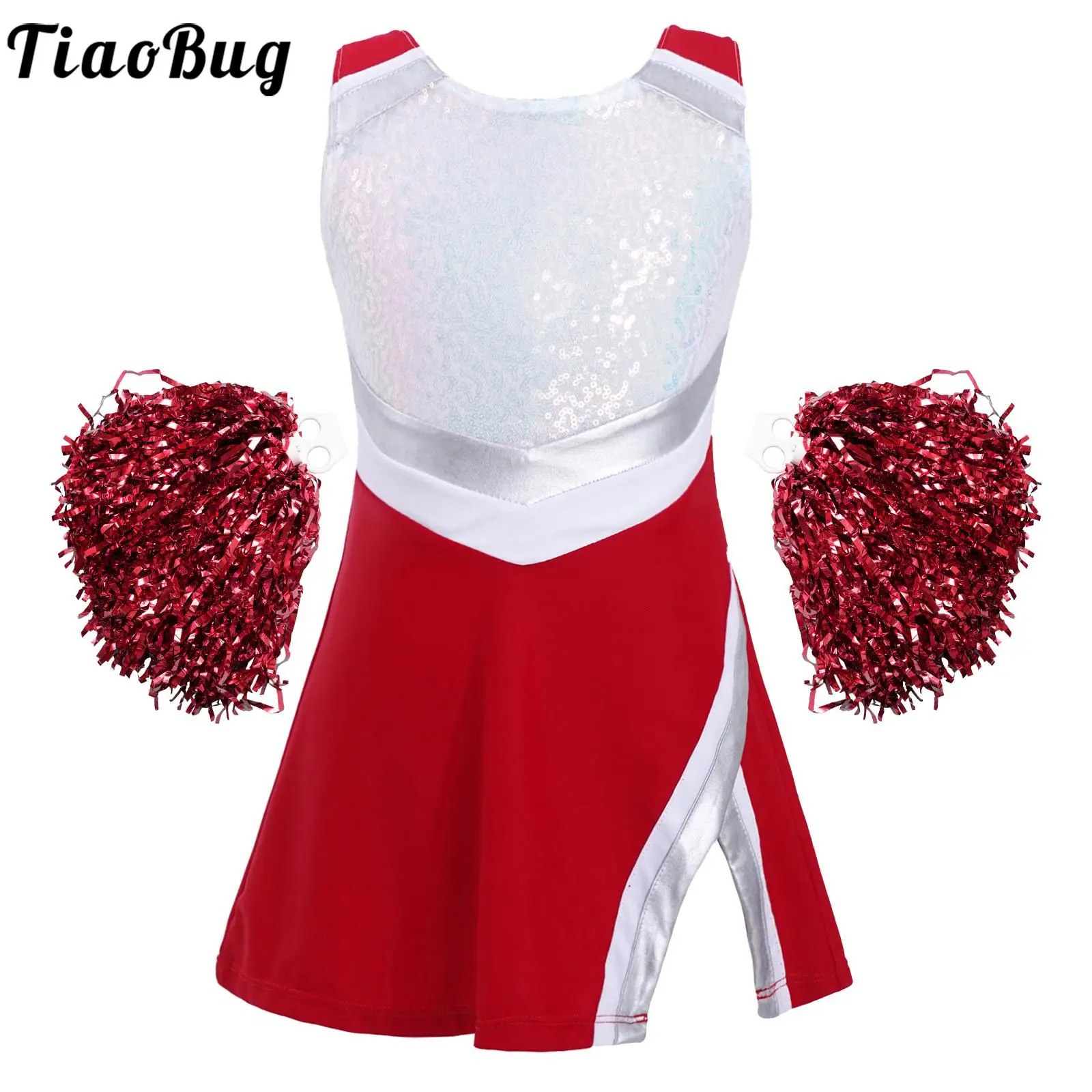 Girls Kids Cheerleading Costume Cheer Leader Dress Shiny Sleeveless Sequin Dance Dress with Pompoms Suit Carnival Party Costume
Girls Kids Cheerleading Costume Cheer Leader Dress Shiny Sleeveless Sequin Dance Dress with Pompoms Suit Carnival Party Costume