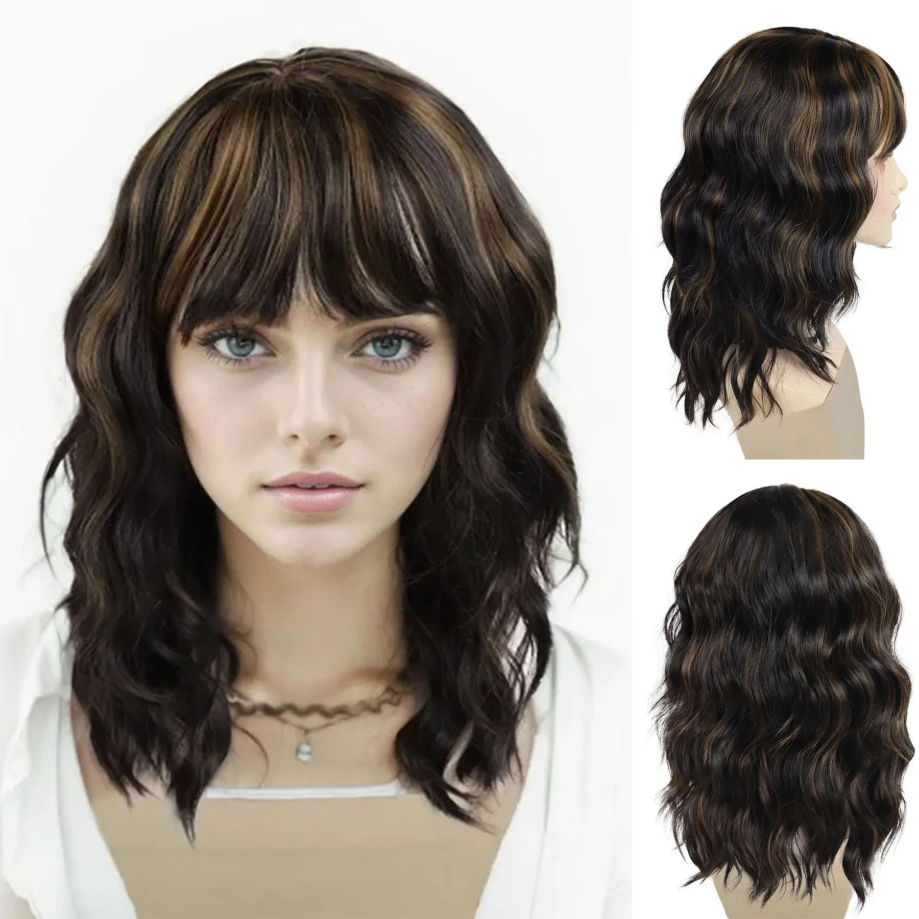 Synthetic Hair 18 inch Long Wavy Wigs with Bangs Blonde Mixed Brown Wig for Women Lady Heat Resistant Natural Wig Daily Costume
Synthetic Hair 18 inch Long Wavy Wigs with Bangs Blonde Mixed Brown Wig for Women Lady Heat Resistant Natural Wig Daily Costume
