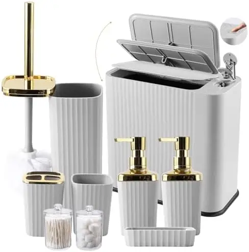 Modern 9-Piece Light Gray Bathroom Set with Slim Trash Can & Press Top Lid – Complete Bath Accessories
Modern 9-Piece Light Gray Bathroom Set with Slim Trash Can & Press Top Lid – Complete Bath Accessories