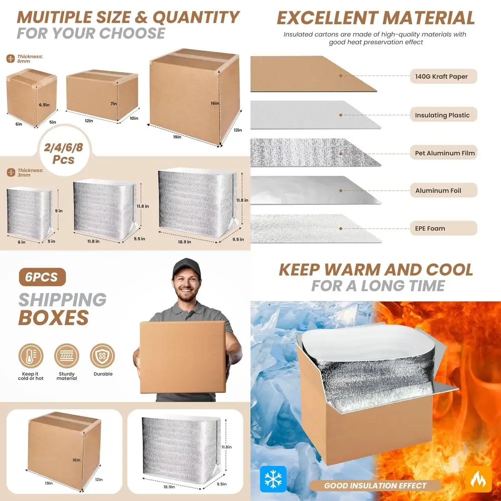 6-Pack Insulated Shipping Boxes with Oil Liner, Thermal Insulation for Cold or Frozen Items, Reusable Styrofoam Cooler, Small Ma
6-Pack Insulated Shipping Boxes with Oil Liner, Thermal Insulation for Cold or Frozen Items, Reusable Styrofoam Cooler, Small Ma