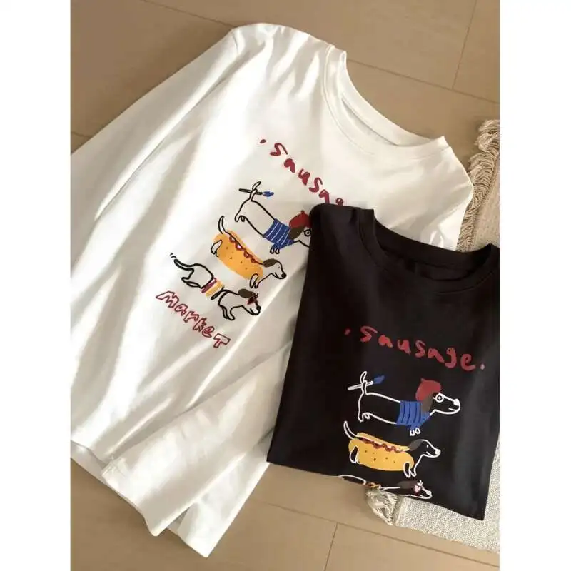 Women Colorful Dog Cartoon Print T-shirt Spring Round Neck Long Sleeve 95%Cotton Korean Casual Tops
Women Colorful Dog Cartoon Print T-shirt Spring Round Neck Long Sleeve 95%Cotton Korean Casual Tops