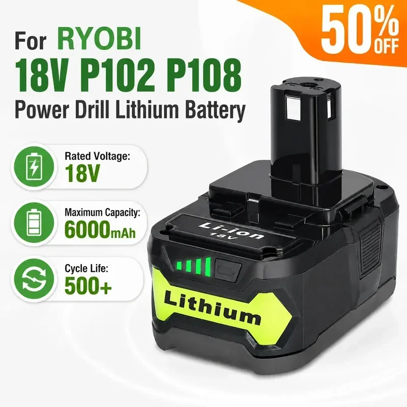 For RYOBI 18V P102 P108 Lithium Ion Battery for Cordless Hand Drill Power Tool Accessories
For RYOBI 18V P102 P108 Lithium Ion Battery for Cordless Hand Drill Power Tool Accessories
