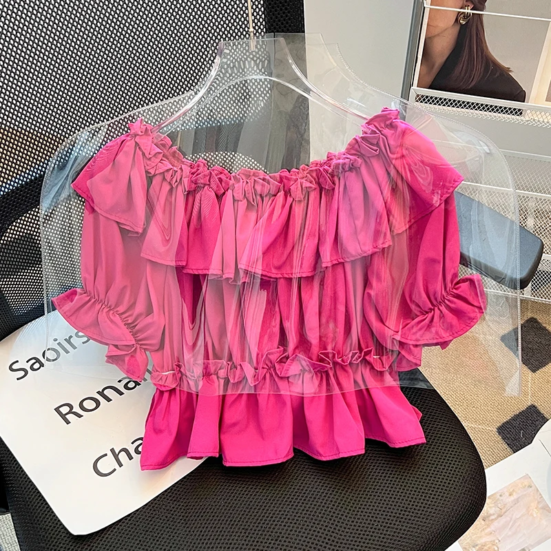 Fashion Folded Ruffle Summer Blouses Women Shirt Ruffle Short Sleeve Crop Top Black White Short Shirt
Fashion Folded Ruffle Summer Blouses Women Shirt Ruffle Short Sleeve Crop Top Black White Short Shirt