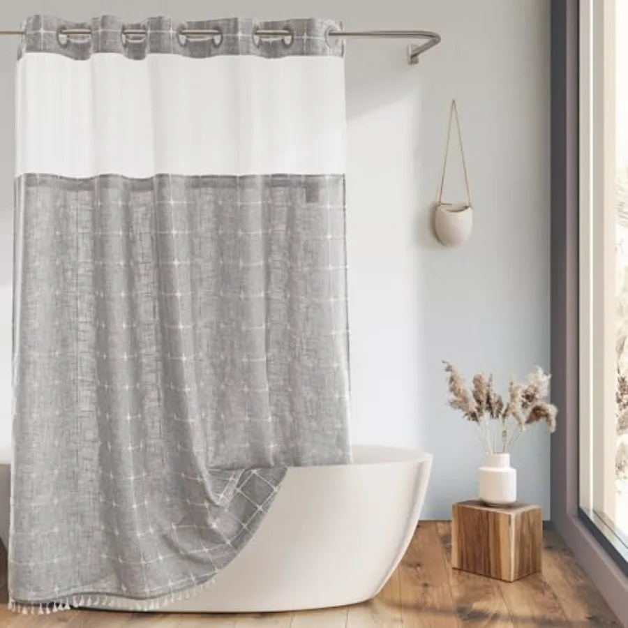 Farmhouse Shower Curtain with Snap-in Liner, No Hooks Needed Fabric Shower Curtains with Tassels for Rustic Bathroom Decor, wit
Farmhouse Shower Curtain with Snap-in Liner, No Hooks Needed Fabric Shower Curtains with Tassels for Rustic Bathroom Decor, wit