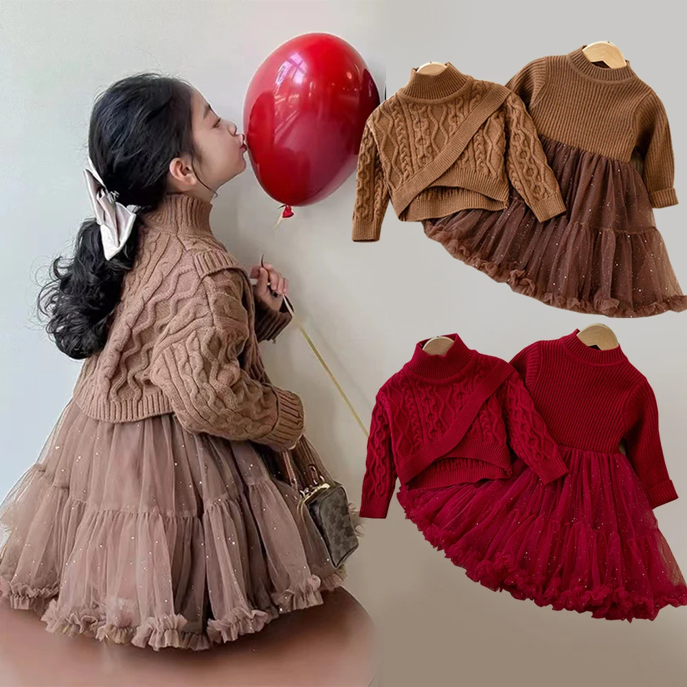 Autumn Girls Clothing Set Irregular Pullover Knit Jacket Christmas Party Princess Dress Set 2PCS One-piece Mesh Bottom Dresses
Autumn Girls Clothing Set Irregular Pullover Knit Jacket Christmas Party Princess Dress Set 2PCS One-piece Mesh Bottom Dresses