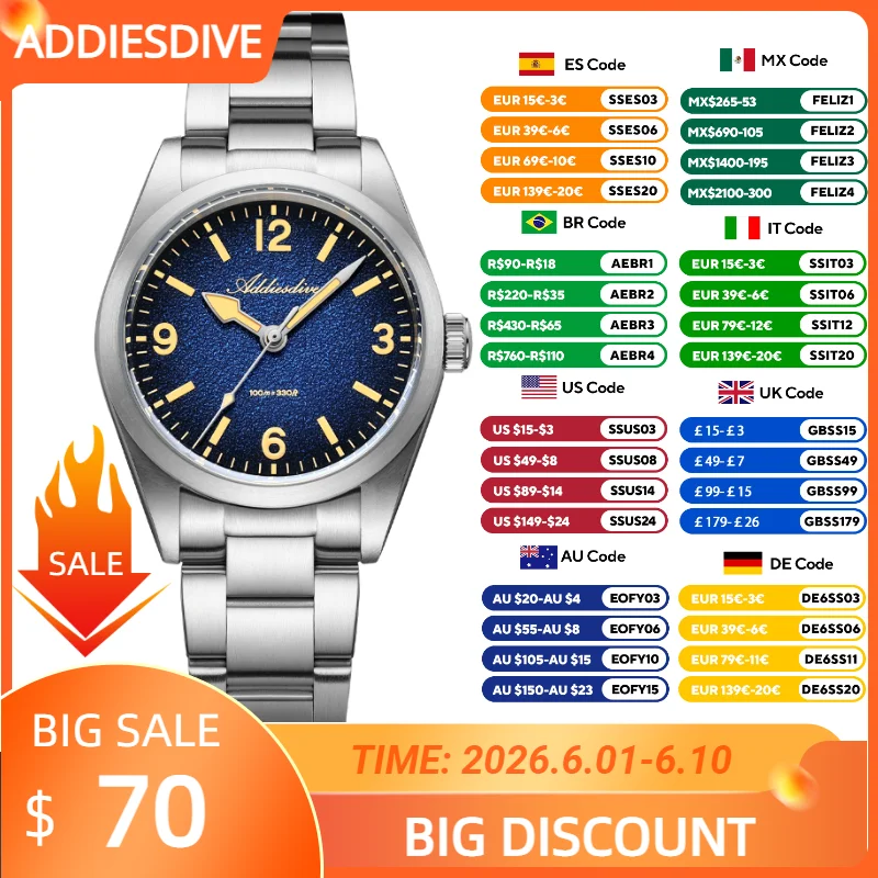 ADDIESDIVE NEW Stainless Steel Quartz Watches 100M Waterproof BGW9 Luminous 36mm Mens Watches AD2544 Man Relogios Masculino
ADDIESDIVE NEW Stainless Steel Quartz Watches 100M Waterproof BGW9 Luminous 36mm Mens Watches AD2544 Man Relogios Masculino