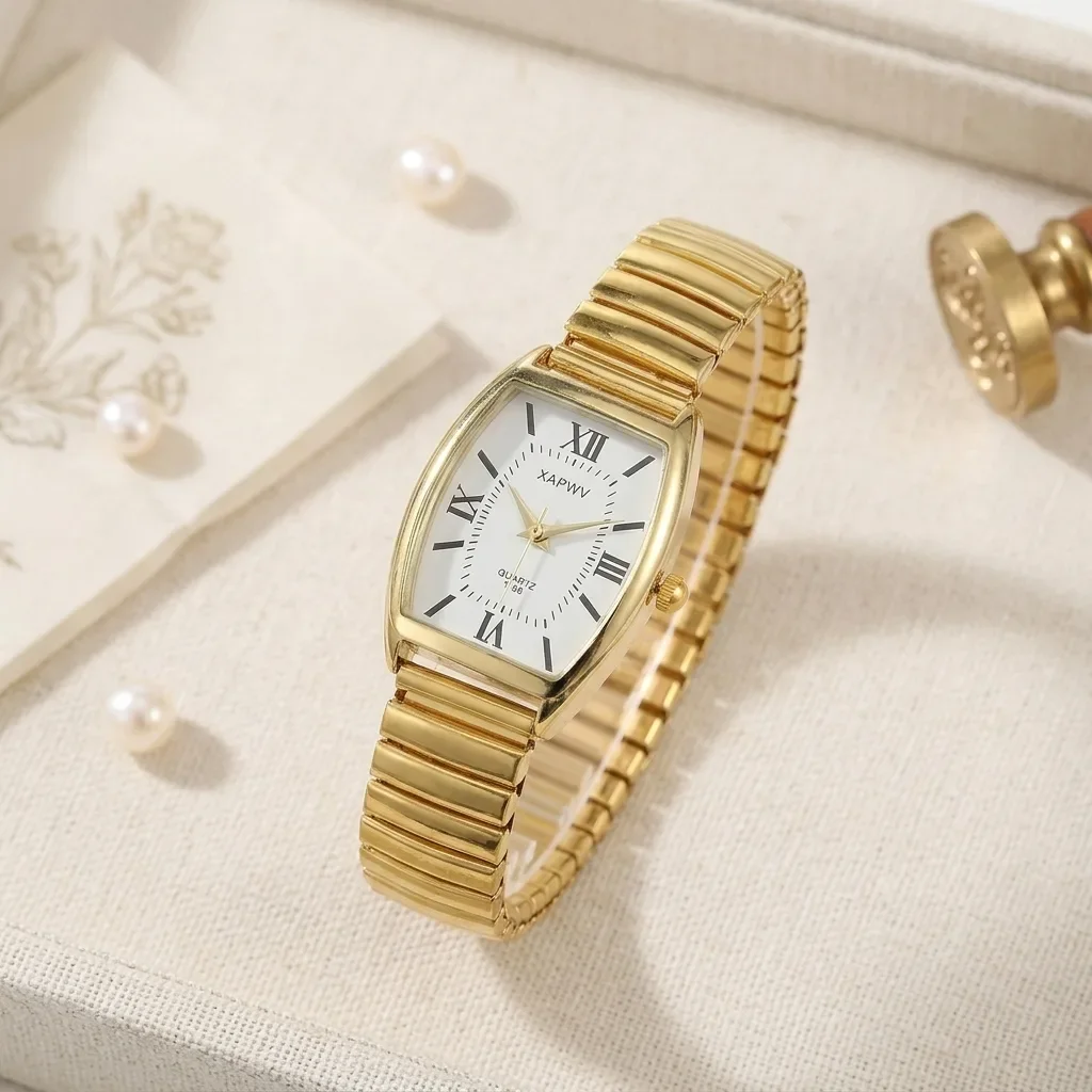 Fashionable Barrel-Shaped Simple Elegant Elegant Quartz Watch Women's Elastic Band Retro Women's Watch
Fashionable Barrel-Shaped Simple Elegant Elegant Quartz Watch Women's Elastic Band Retro Women's Watch