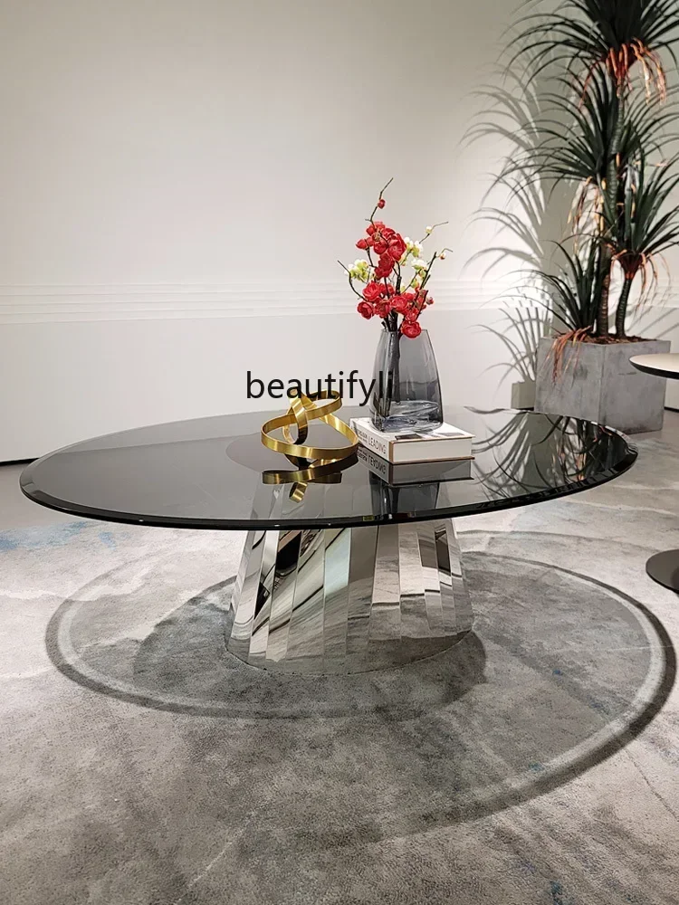 xz1Oval stainless steel Italian minimalist living room high-grade tempered glass coffee table
xz1Oval stainless steel Italian minimalist living room high-grade tempered glass coffee table