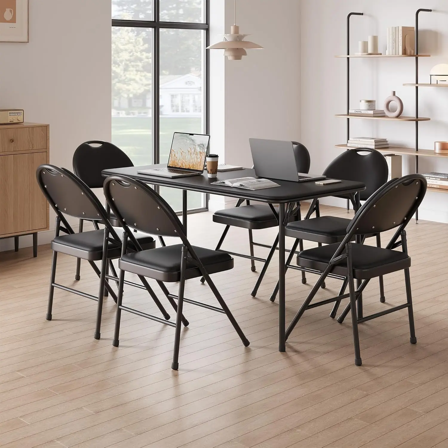 Folding Chairs Set of 4, PU Padded Fabric Seats with Heavy Duty Metal Frame & Non-Slip Feet Pads Easy Store Back Rest Chair
Folding Chairs Set of 4, PU Padded Fabric Seats with Heavy Duty Metal Frame & Non-Slip Feet Pads Easy Store Back Rest Chair