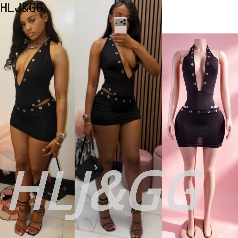 HLJ&GG Sexy Halter Deep V Two Piece Sets Women Hollow Sleeveless Backless Bodysuits And Mini Skirts Outfits Fashion Streetwear
HLJ&GG Sexy Halter Deep V Two Piece Sets Women Hollow Sleeveless Backless Bodysuits And Mini Skirts Outfits Fashion Streetwear