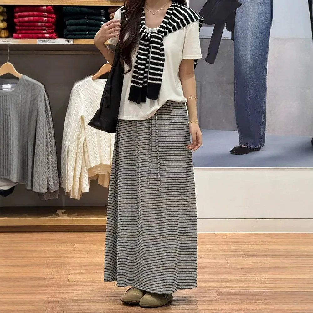 Women's Striped Maxi Skirt, Casual Elastic Waist Drawstring Long Skirt, Loose A-Line Knit Skirt for Daily Wear
Women's Striped Maxi Skirt, Casual Elastic Waist Drawstring Long Skirt, Loose A-Line Knit Skirt for Daily Wear